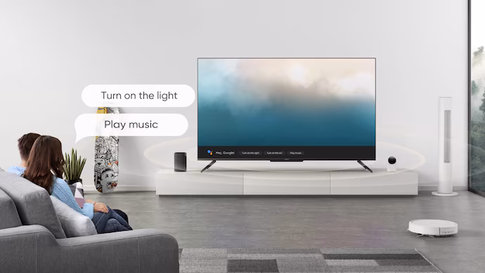 Modern living room with smart lighting and elegant interiors